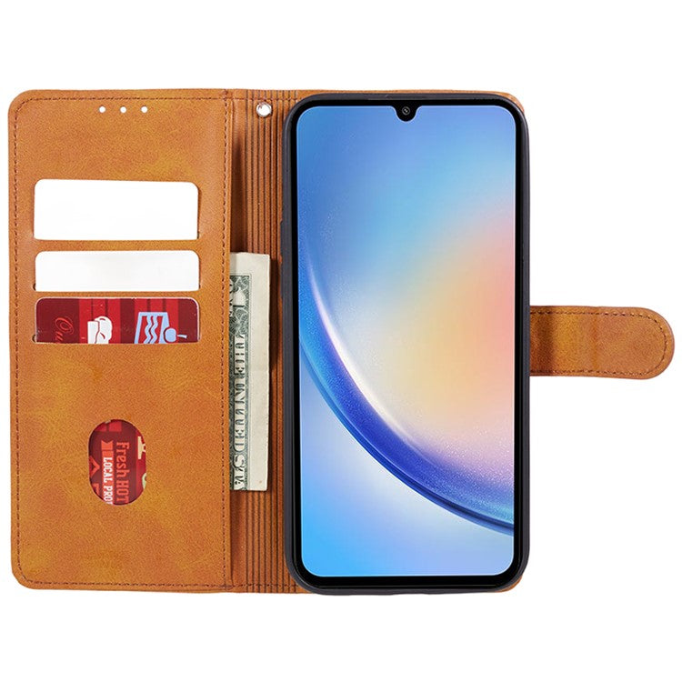 For Samsung Galaxy M35 5G Case Flip Folio Calf Texture Leather Phone Cover - Khaki
