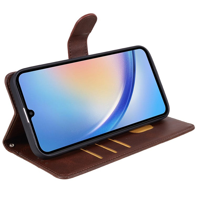 For Samsung Galaxy M35 5G Case Flip Folio Calf Texture Leather Phone Cover - Brown