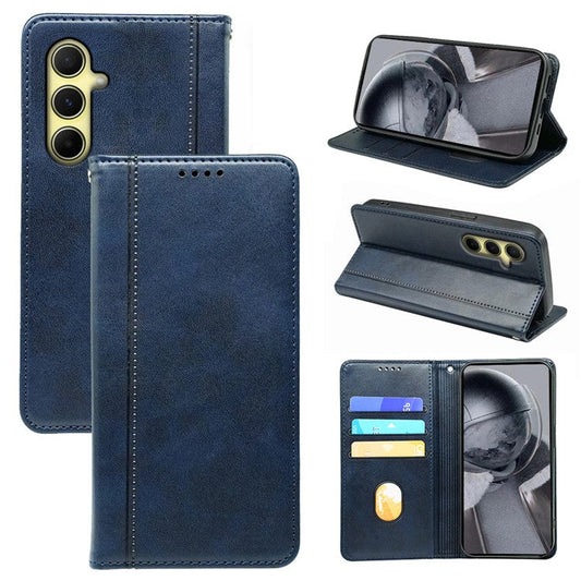 For Samsung Galaxy M15 5G / F15 5G Case Calf Texture Leather Phone Cover with Card Slots - Blue