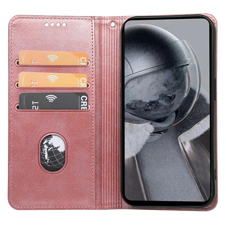 For Samsung Galaxy M15 5G / F15 5G Case Calf Texture Leather Phone Cover with Card Slots - Rose Gold