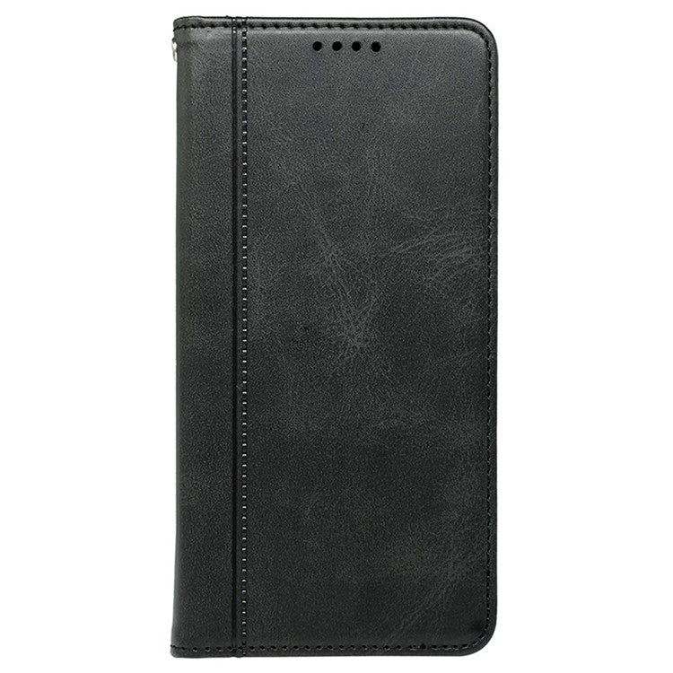 For Samsung Galaxy M35 5G Case Calf Texture Leather Magnetic Closure Flip Phone Cover - Black