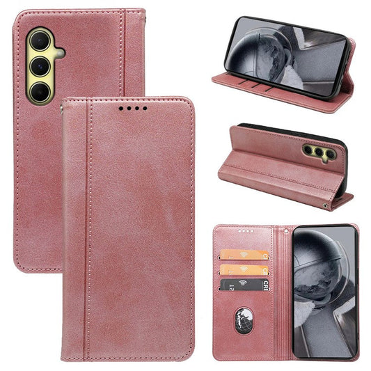 For Samsung Galaxy F55 5G / C55 5G / M55 5G Case Folio Design Calf Texture Leather Phone Cover - Rose Gold