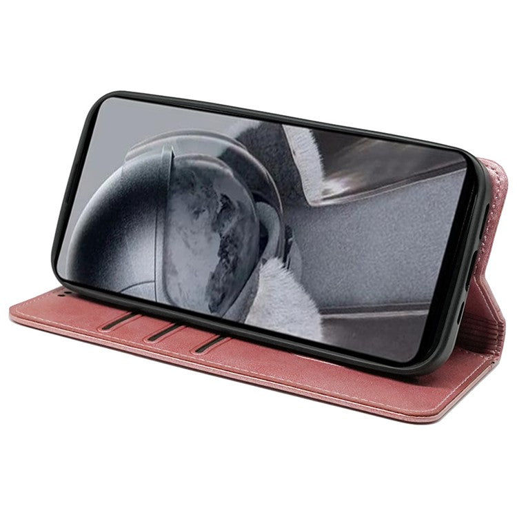 For Samsung Galaxy F55 5G / C55 5G / M55 5G Case Folio Design Calf Texture Leather Phone Cover - Rose Gold