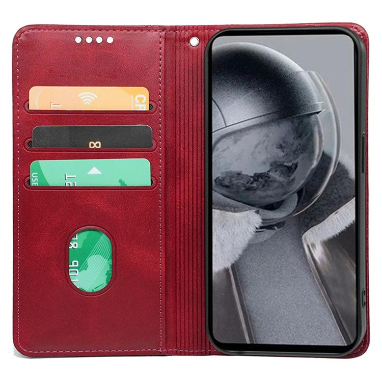 For Samsung Galaxy F55 5G / C55 5G / M55 5G Case Folio Design Calf Texture Leather Phone Cover - Red