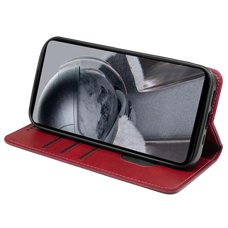 For Samsung Galaxy F55 5G / C55 5G / M55 5G Case Folio Design Calf Texture Leather Phone Cover - Red