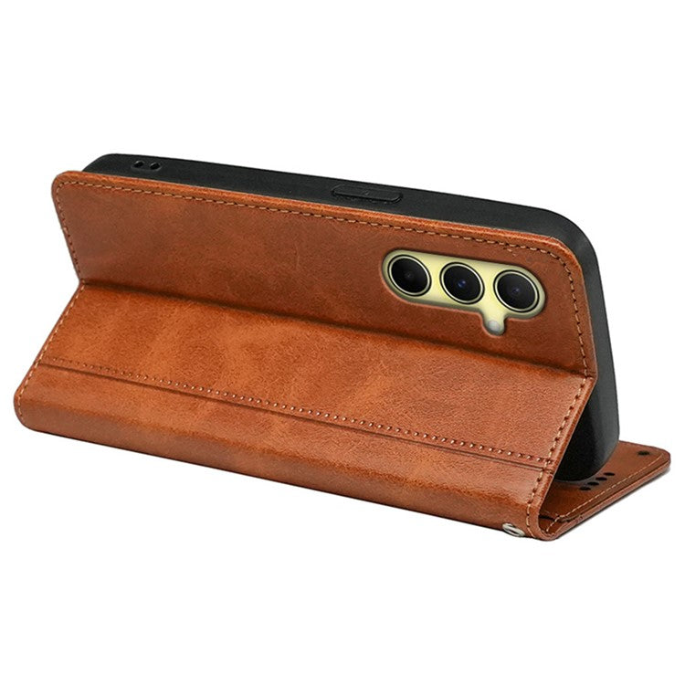 For Samsung Galaxy F55 5G / C55 5G / M55 5G Case Folio Design Calf Texture Leather Phone Cover - Yellow
