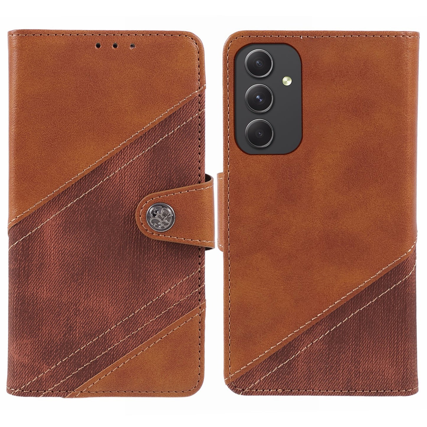 For Samsung Galaxy M34 5G / F34 5G Case Leather Magnetic Flip Phone Cover Texture Splicing - Brown