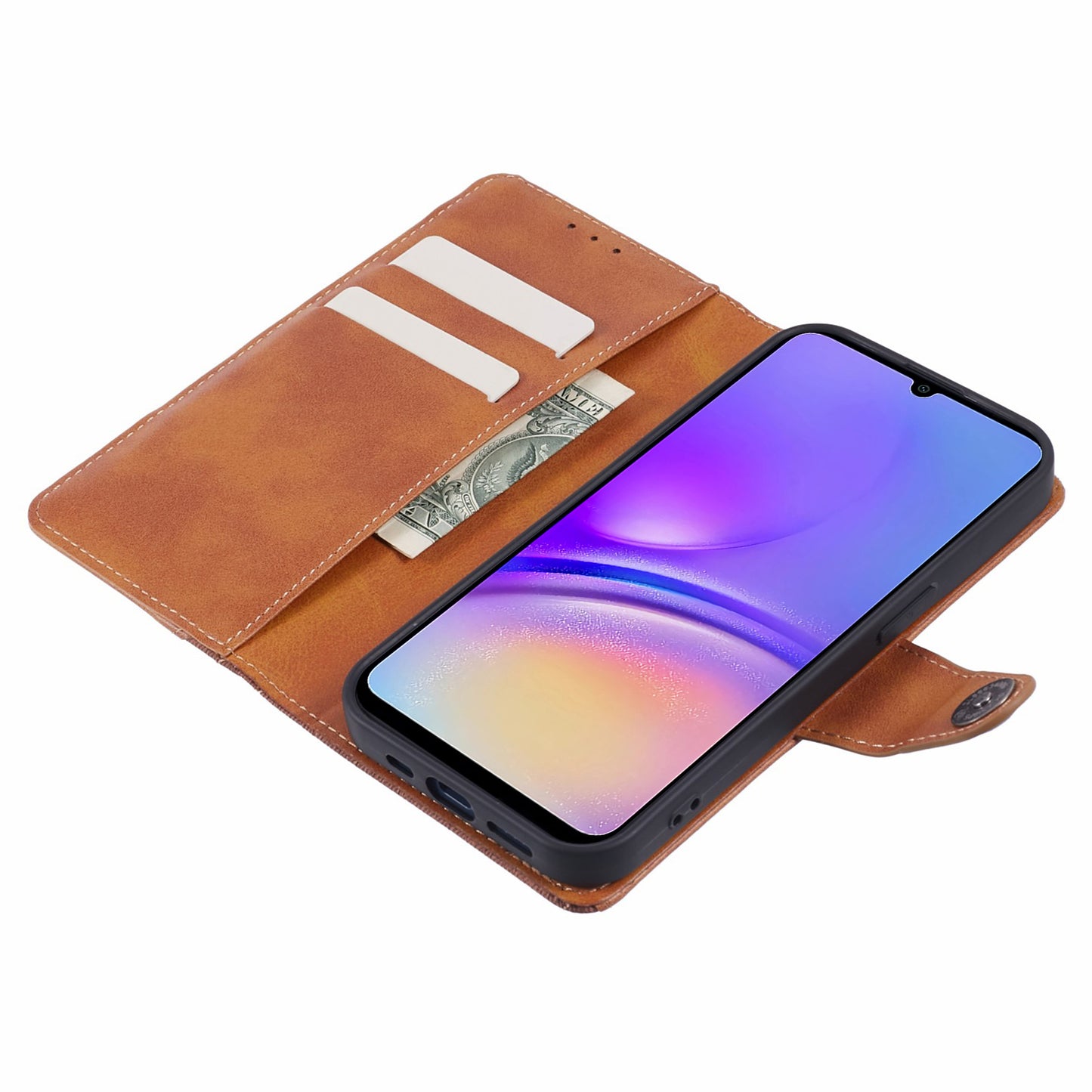 For Samsung Galaxy M34 5G / F34 5G Case Leather Magnetic Flip Phone Cover Texture Splicing - Brown