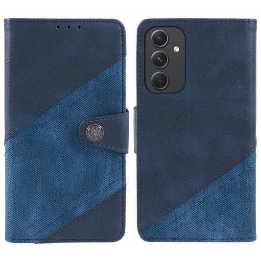 For Samsung Galaxy M34 5G / F34 5G Case Leather Magnetic Flip Phone Cover Texture Splicing - Dark Blue