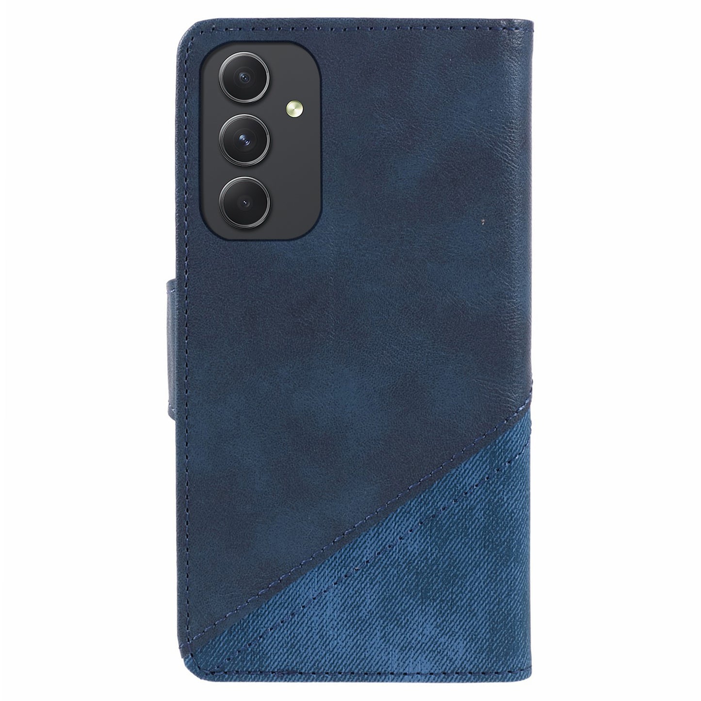 For Samsung Galaxy M34 5G / F34 5G Case Leather Magnetic Flip Phone Cover Texture Splicing - Dark Blue