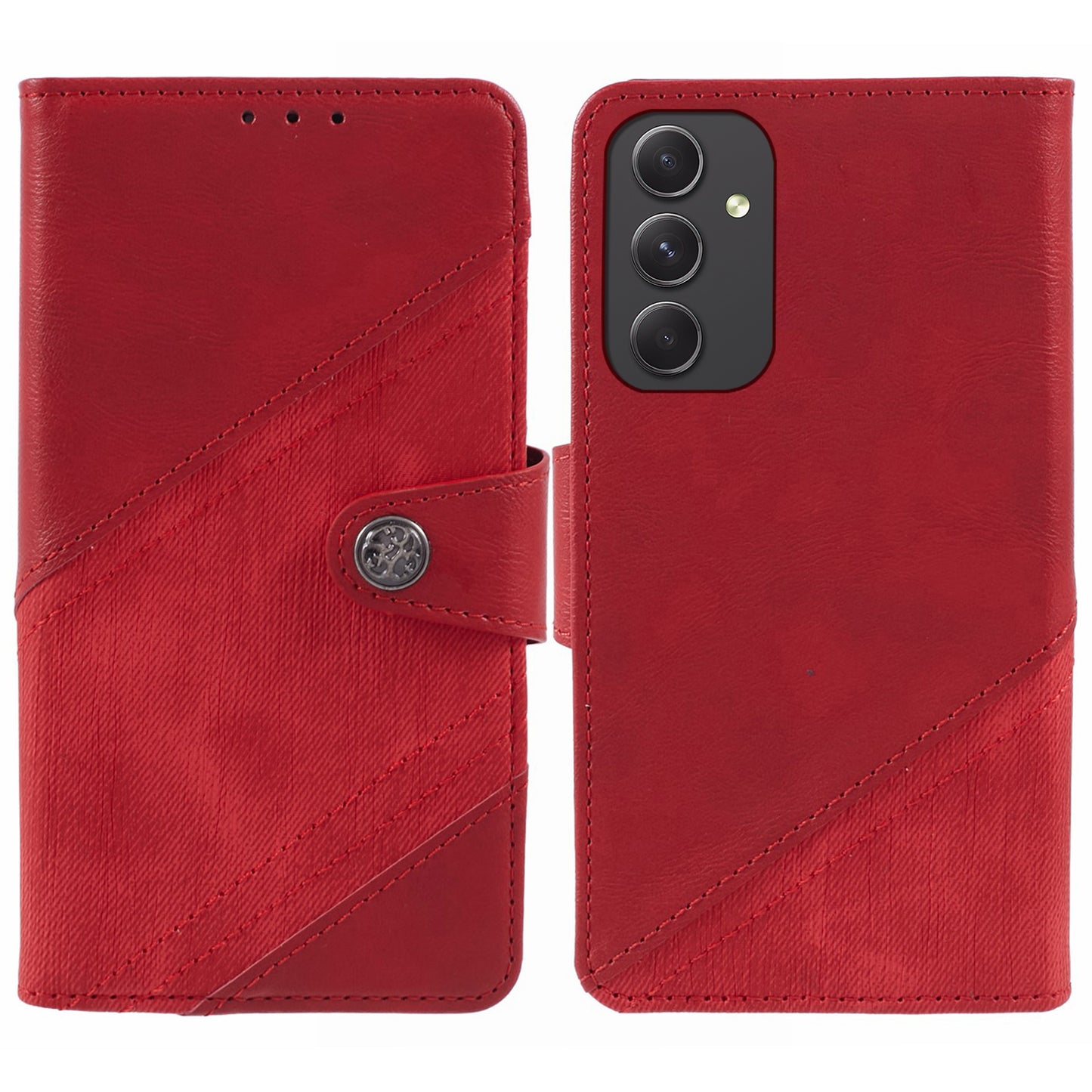 For Samsung Galaxy M34 5G / F34 5G Case Leather Magnetic Flip Phone Cover Texture Splicing - Red