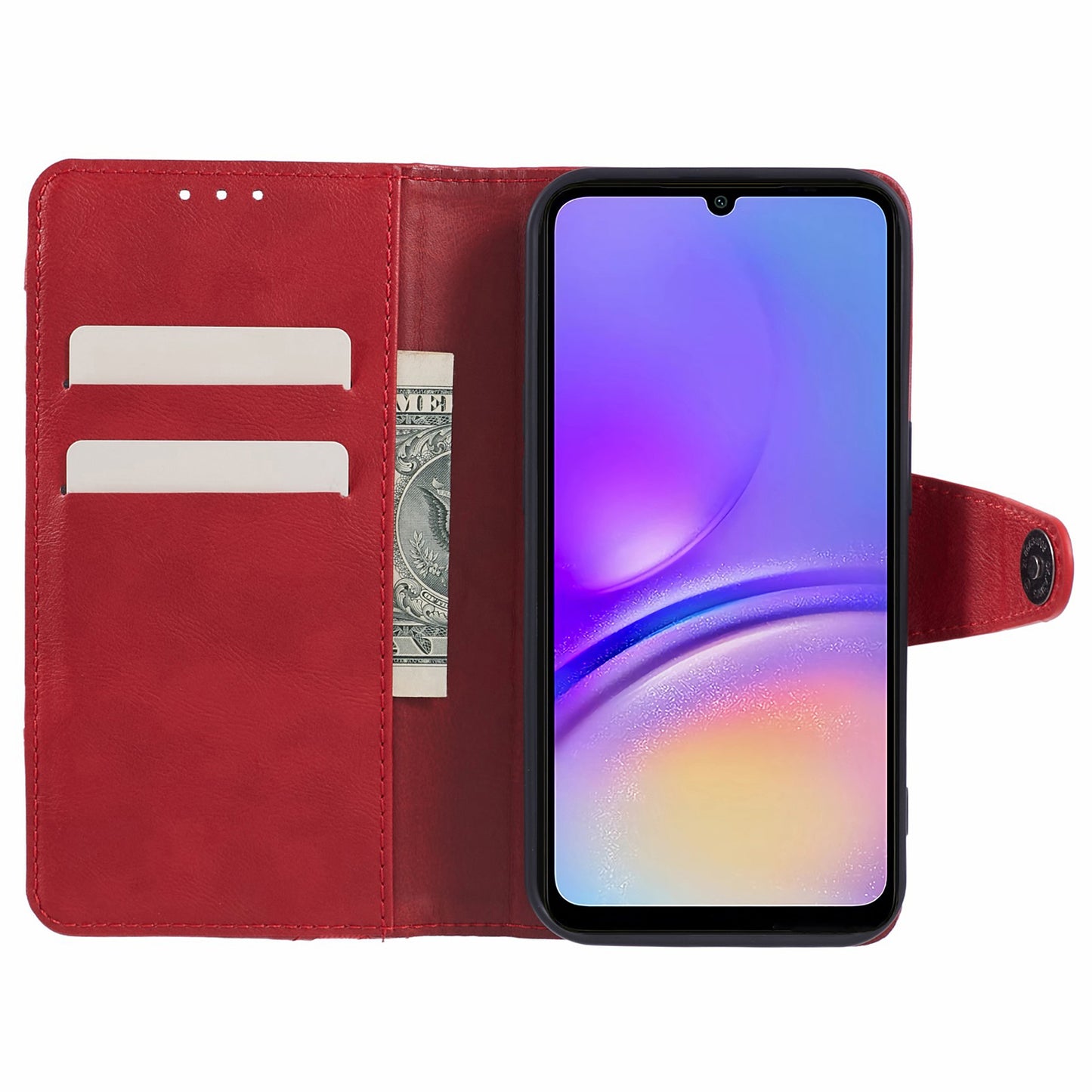 For Samsung Galaxy M34 5G / F34 5G Case Leather Magnetic Flip Phone Cover Texture Splicing - Red
