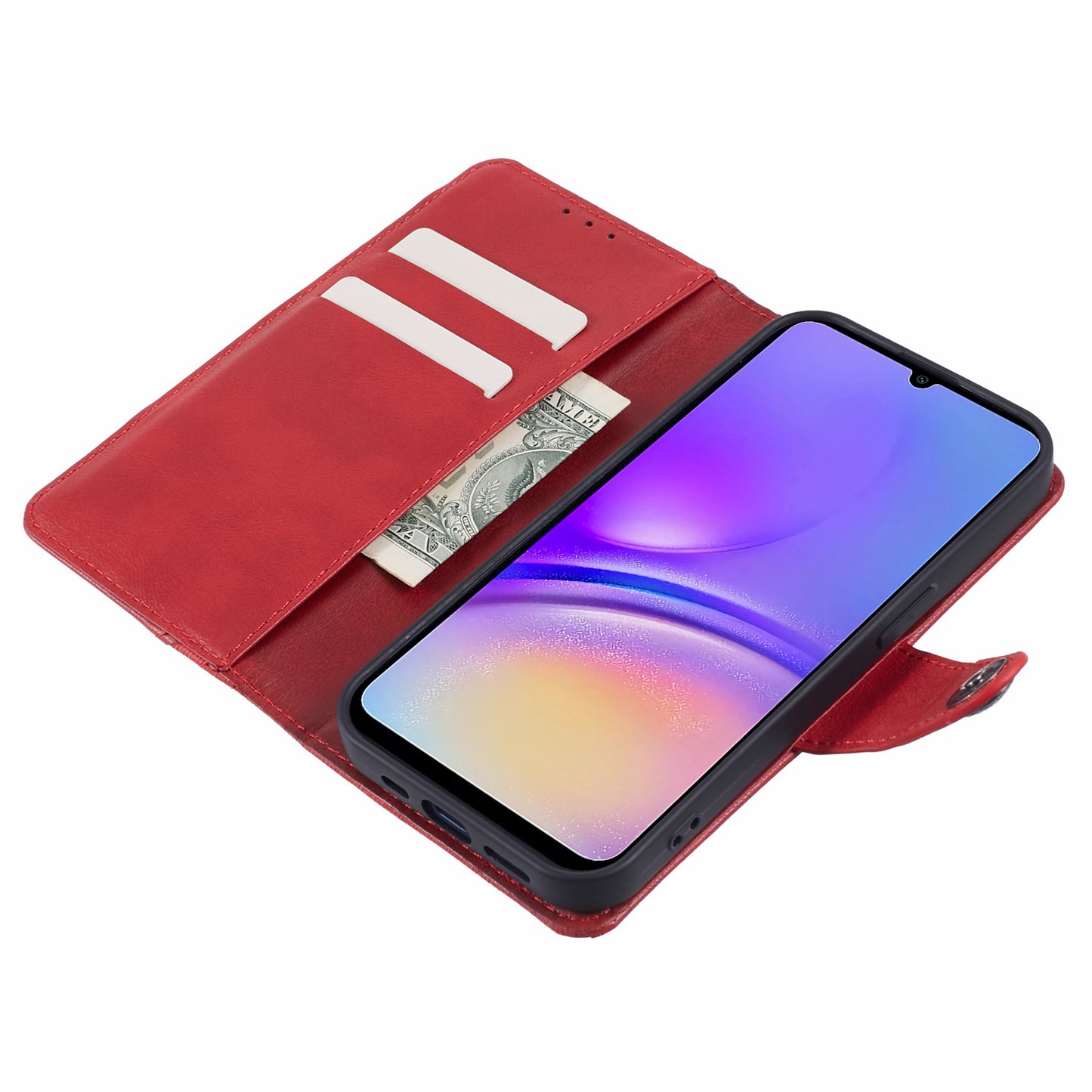 For Samsung Galaxy M34 5G / F34 5G Case Leather Magnetic Flip Phone Cover Texture Splicing - Red