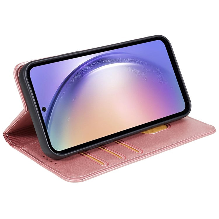 For Samsung Galaxy M35 5G Case Calf Texture Leather Phone Cover Full Protection Folio - Rose Gold