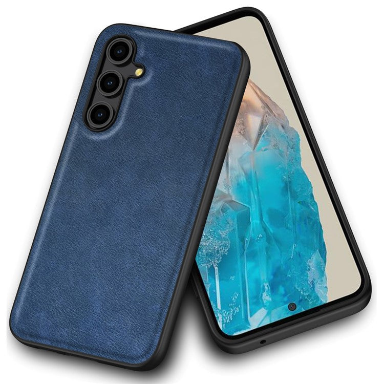 For Samsung Galaxy M35 5G Case Retro PU Leather Coated PC + TPU Phone Cover - Blue