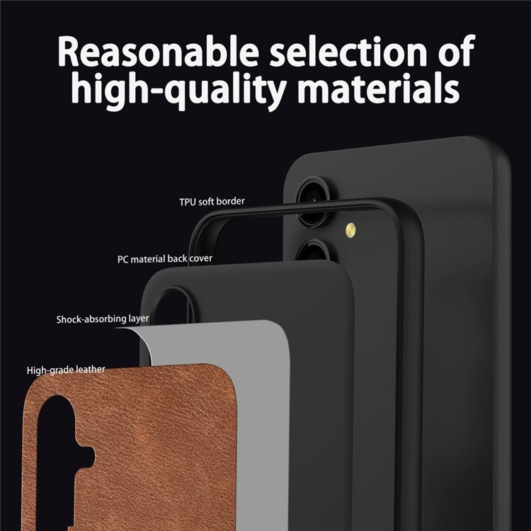 For Samsung Galaxy M35 5G Case Retro PU Leather Coated PC + TPU Phone Cover - Brown