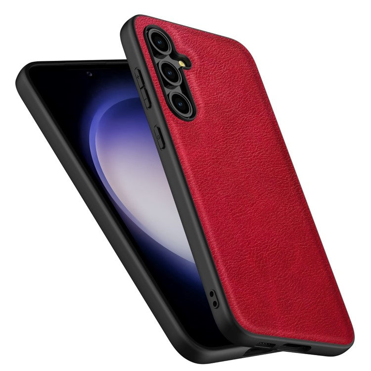For Samsung Galaxy M35 5G Case Retro PU Leather Coated PC + TPU Phone Cover - Red