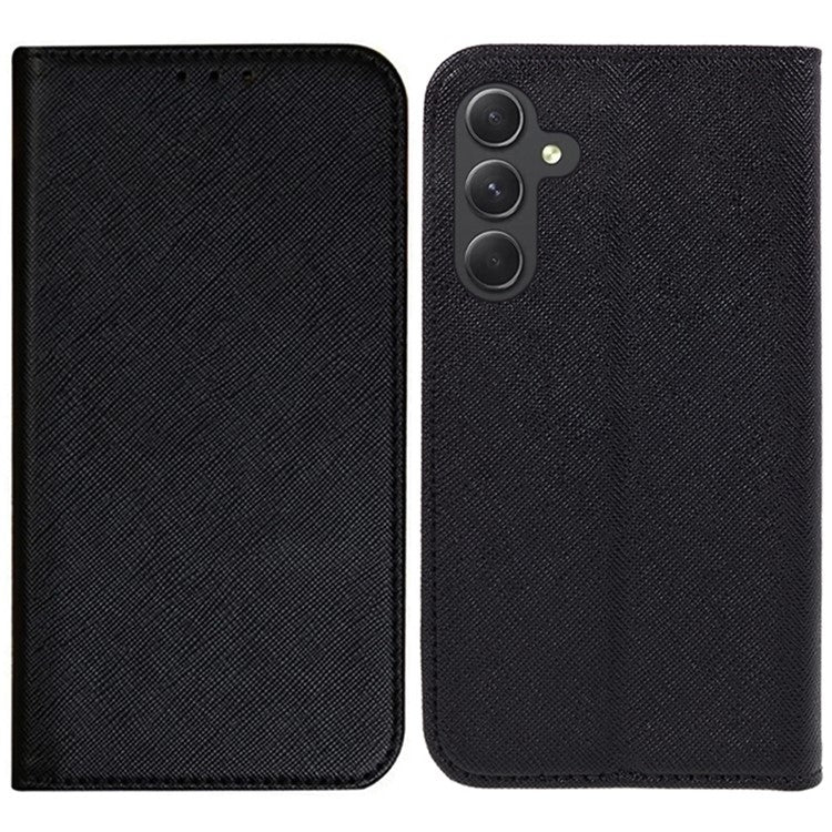 For Samsung Galaxy M35 5G Case Cross Texture PU Leather Wallet Phone Cover - Black