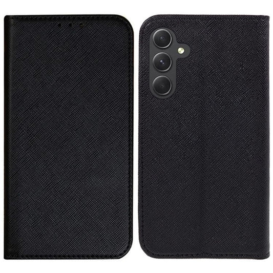 For Samsung Galaxy M35 5G Case Cross Texture PU Leather Wallet Phone Cover - Black