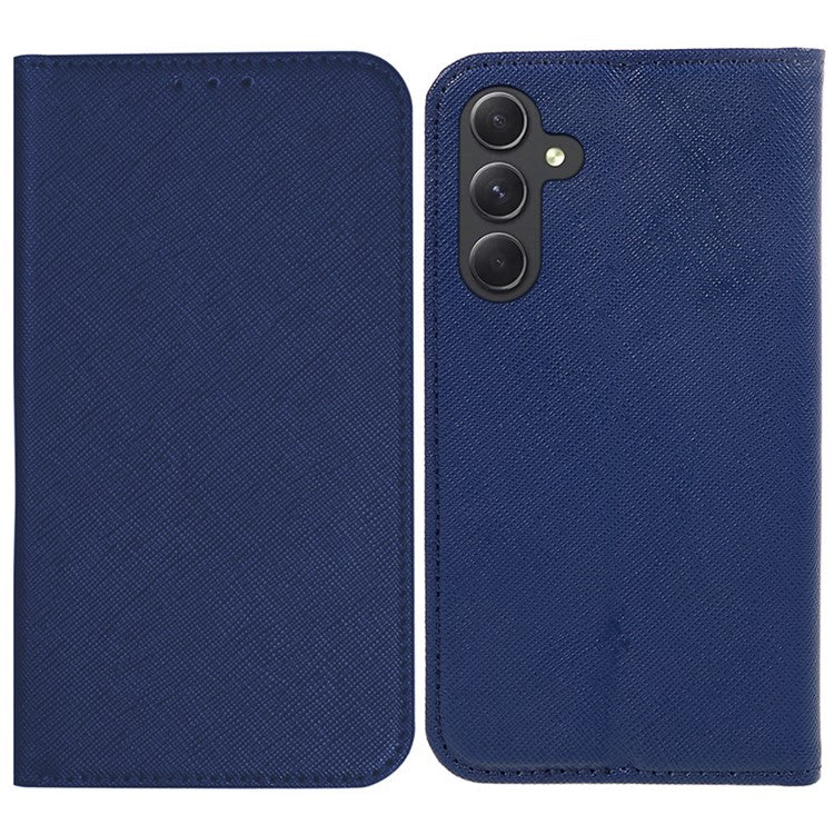 For Samsung Galaxy M35 5G Case Cross Texture PU Leather Wallet Phone Cover - Dark Blue