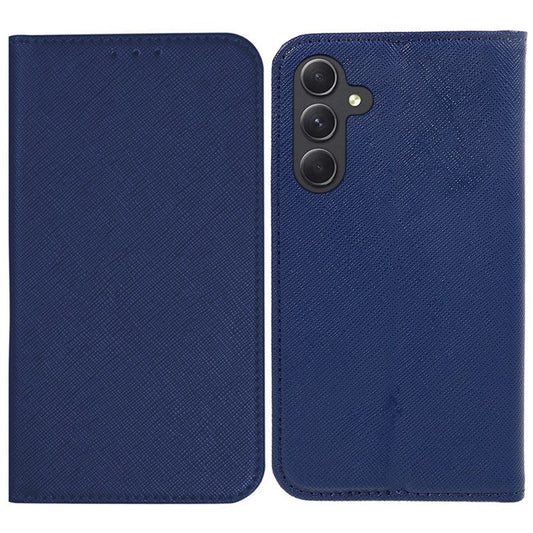 For Samsung Galaxy M35 5G Case Cross Texture PU Leather Wallet Phone Cover - Dark Blue