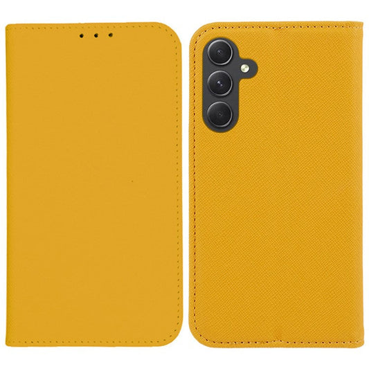 For Samsung Galaxy M35 5G Case Cross Texture PU Leather Wallet Phone Cover - Yellow