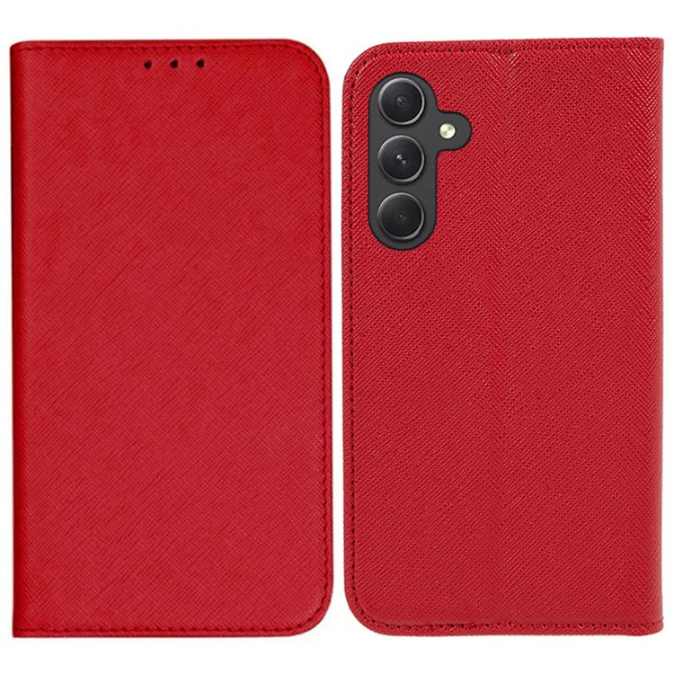 For Samsung Galaxy M35 5G Case Cross Texture PU Leather Wallet Phone Cover - Red