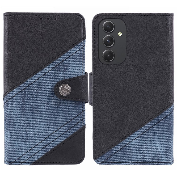For Samsung Galaxy M35 5G Case Leather Magnetic Flip Phone Cover Texture Splicing - Black