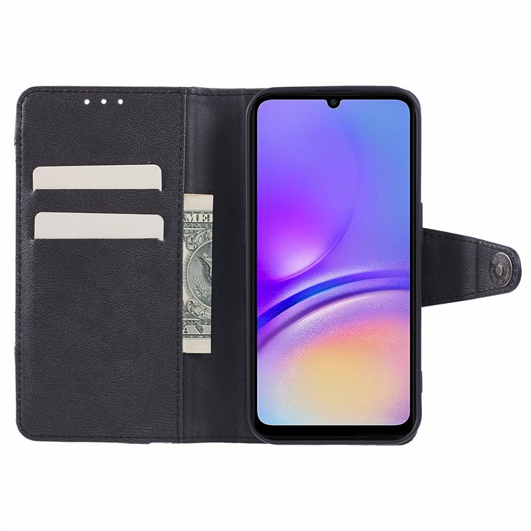 For Samsung Galaxy M35 5G Case Leather Magnetic Flip Phone Cover Texture Splicing - Black