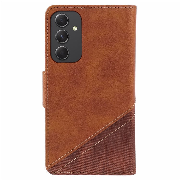 For Samsung Galaxy M35 5G Case Leather Magnetic Flip Phone Cover Texture Splicing - Brown