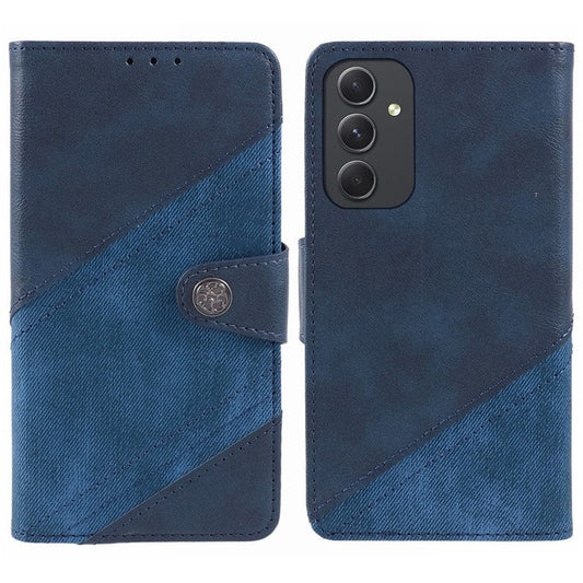 For Samsung Galaxy M35 5G Case Leather Magnetic Flip Phone Cover Texture Splicing - Dark Blue