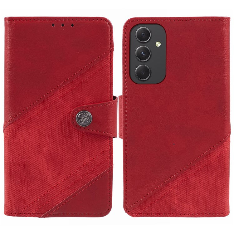 For Samsung Galaxy M35 5G Case Leather Magnetic Flip Phone Cover Texture Splicing - Red