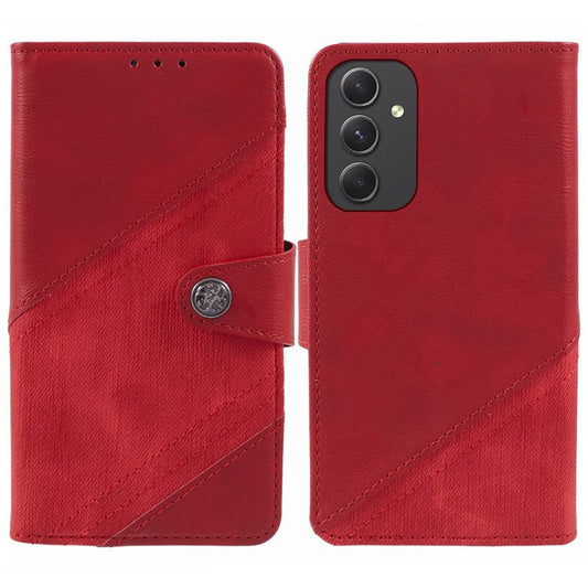For Samsung Galaxy M35 5G Case Leather Magnetic Flip Phone Cover Texture Splicing - Red