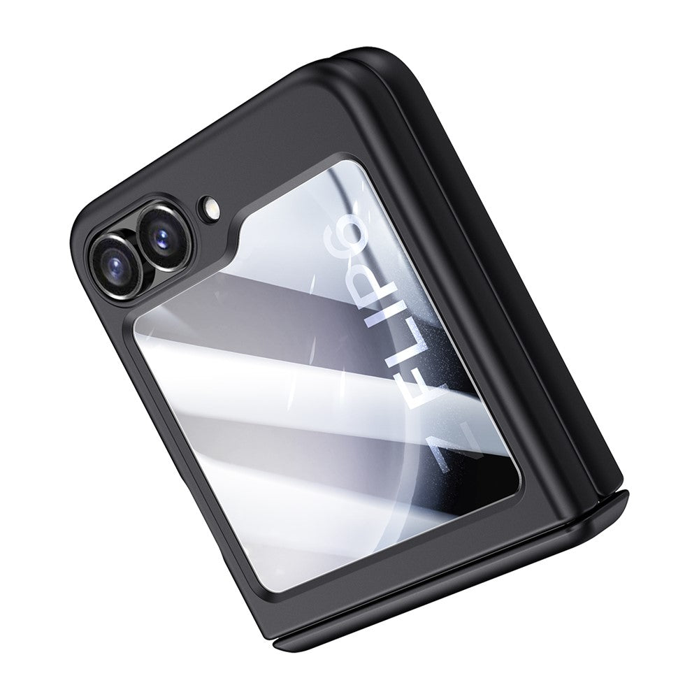 For Samsung Galaxy Z Flip7 FE 5G / Z Flip6 5G Case Hinge Protection PC  Phone Cover with Tempered Glass Rear Screen Film - Black