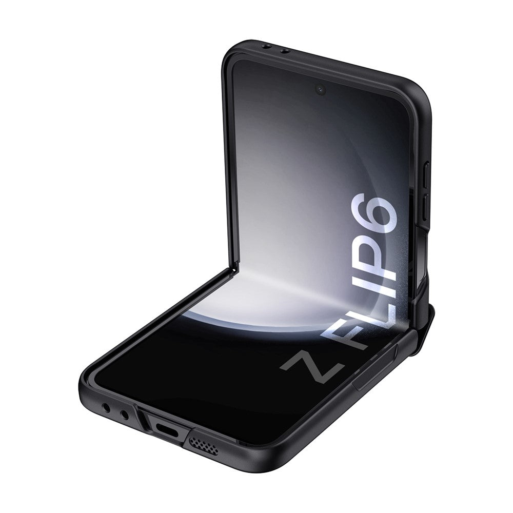For Samsung Galaxy Z Flip7 FE 5G / Z Flip6 5G Case Hinge Protection PC  Phone Cover with Tempered Glass Rear Screen Film - Black