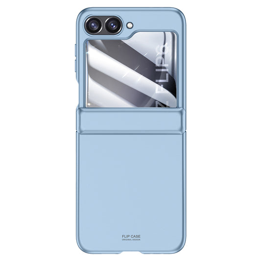 For Samsung Galaxy Z Flip6 5G Case Hinge Protection PC  Phone Cover with Tempered Glass Rear Screen Film - Blue