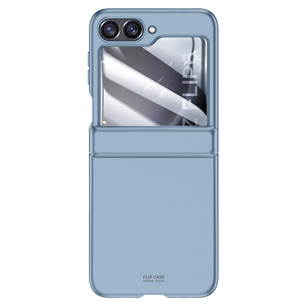 For Samsung Galaxy Z Flip7 FE 5G / Z Flip6 5G Case Hinge Protection PC  Phone Cover with Tempered Glass Rear Screen Film - Blue