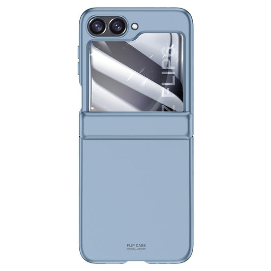 For Samsung Galaxy Z Flip7 FE 5G / Z Flip6 5G Case Hinge Protection PC  Phone Cover with Tempered Glass Rear Screen Film - Blue