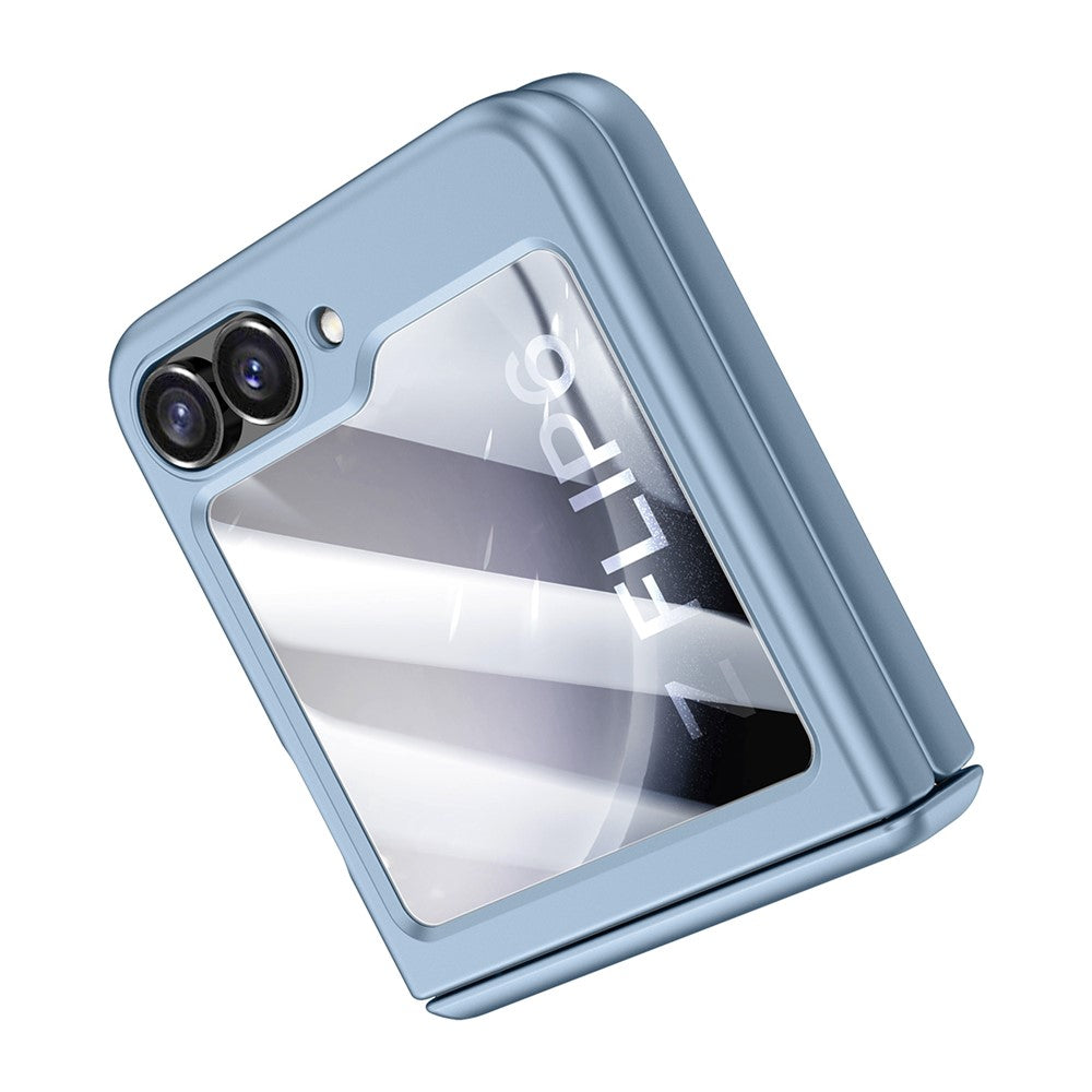 For Samsung Galaxy Z Flip7 FE 5G / Z Flip6 5G Case Hinge Protection PC  Phone Cover with Tempered Glass Rear Screen Film - Blue