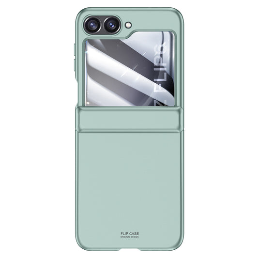 For Samsung Galaxy Z Flip6 5G Case Hinge Protection PC  Phone Cover with Tempered Glass Rear Screen Film - Cyan