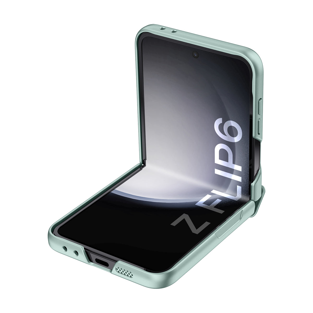 For Samsung Galaxy Z Flip6 5G Case Hinge Protection PC  Phone Cover with Tempered Glass Rear Screen Film - Cyan