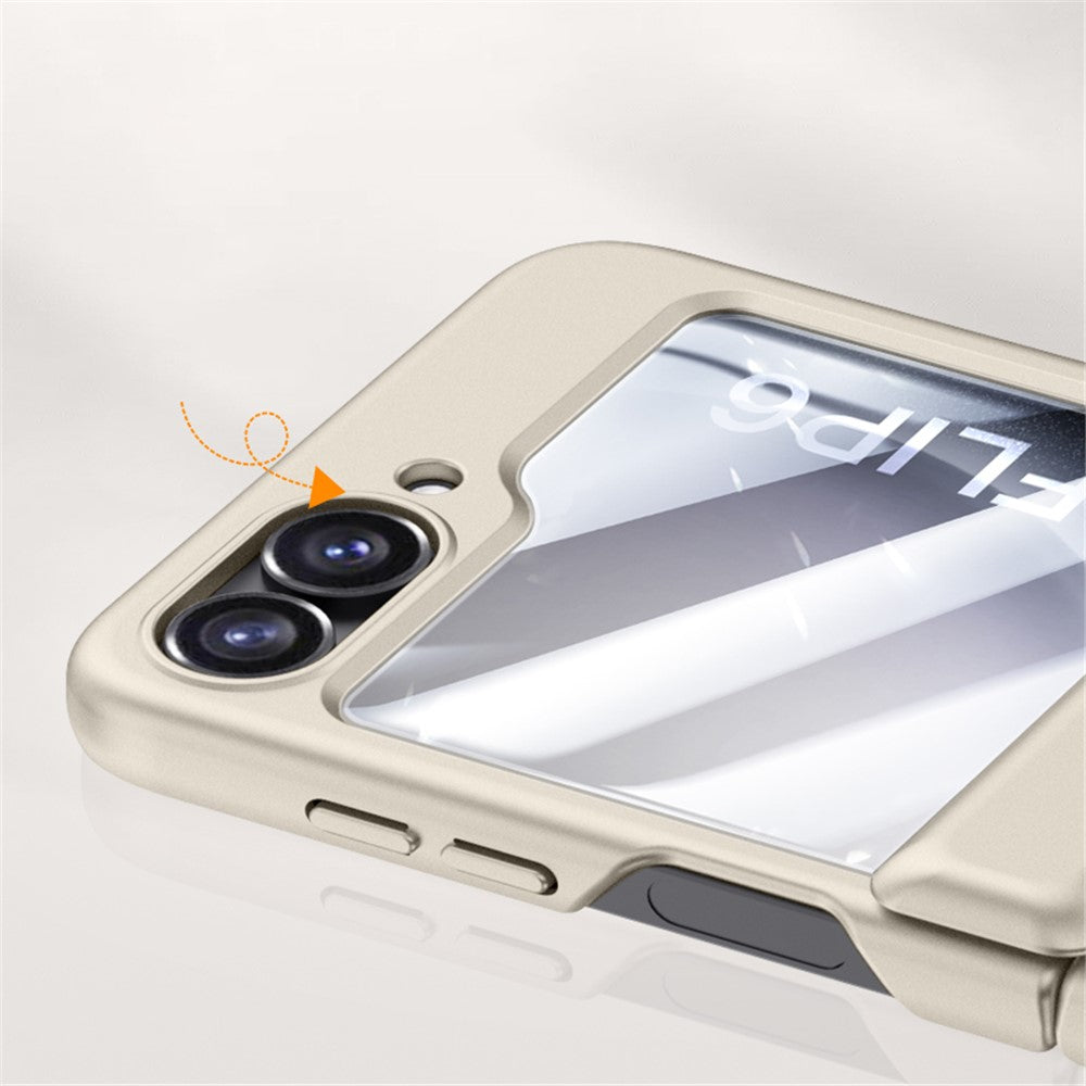 For Samsung Galaxy Z Flip7 FE 5G / Z Flip6 5G Case Hinge Protection PC  Phone Cover with Tempered Glass Rear Screen Film - Cyan