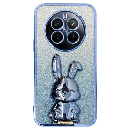 For Realme 12 Pro 5G / 12 Pro+ 5G Case PC+TPU Electroplating Glitter Rabbit Phone Cover - Blue