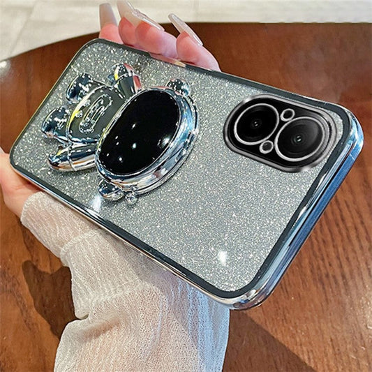 For Realme C67 4G Case Astronaut Kickstand PC+TPU Electroplating Phone Cover - Silver