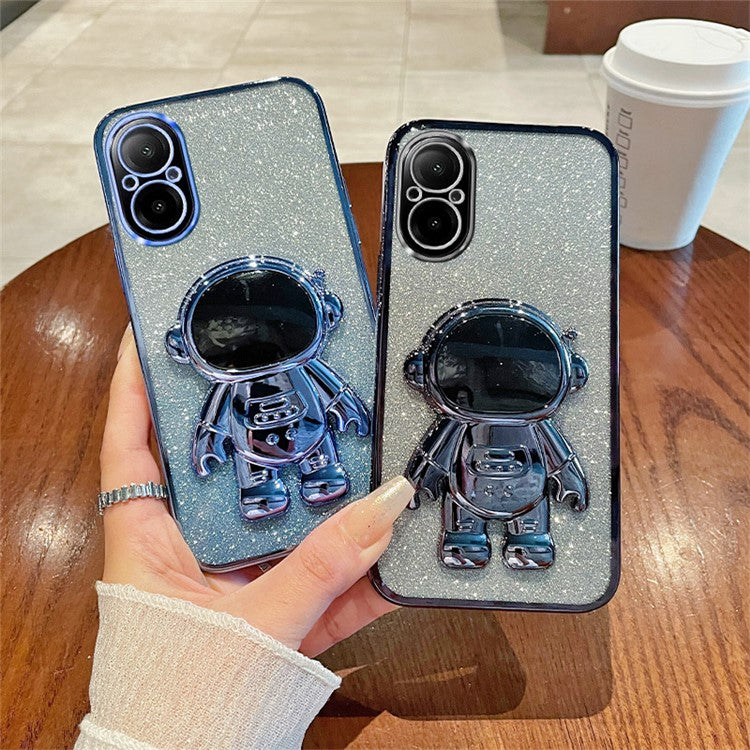 For Realme C67 4G Case Astronaut Kickstand PC+TPU Electroplating Phone Cover - Silver