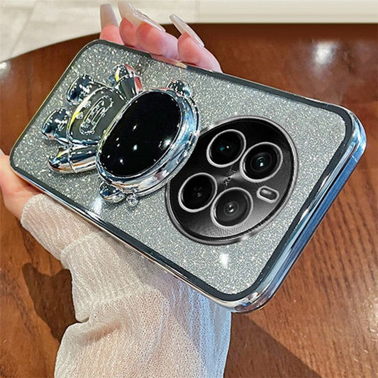 For Realme 12 Pro 5G / 12 Pro+ 5G Case Astronaut Glitter PC+TPU Phone Cover with Kickstand - Silver