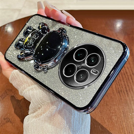 For Realme 12 Pro 5G / 12 Pro+ 5G Case Astronaut Glitter PC+TPU Phone Cover with Kickstand - Black