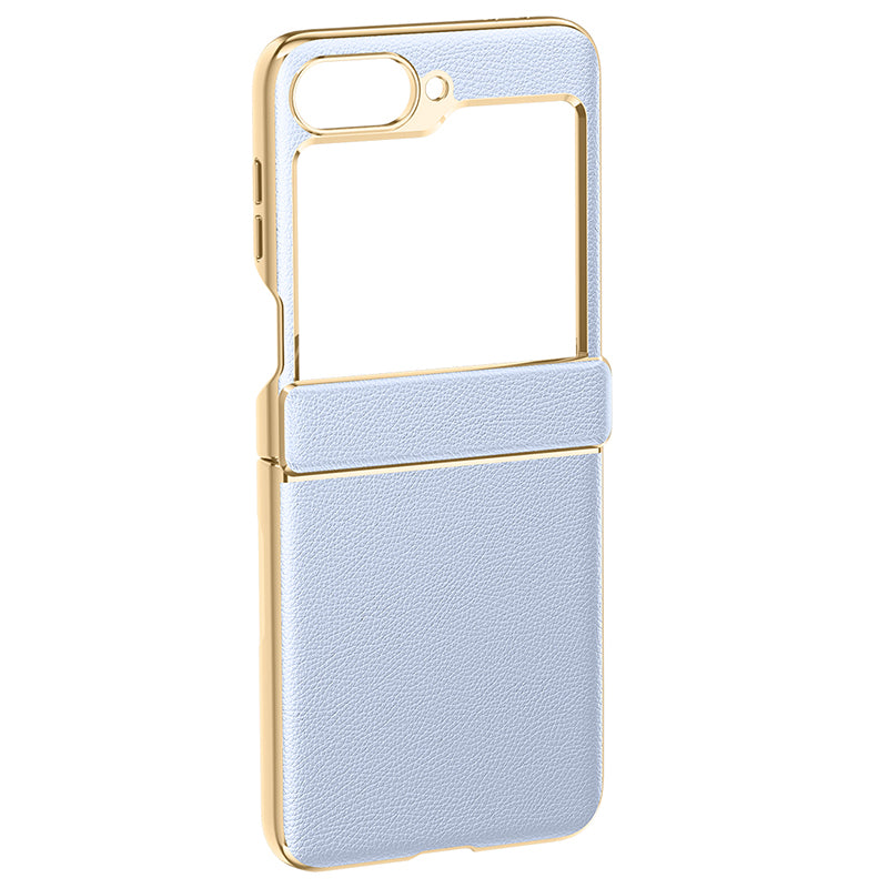 For Samsung Galaxy Z Flip6 5G Case Hinge Protection Leather Back Cover with Rear Screen Film - Purple