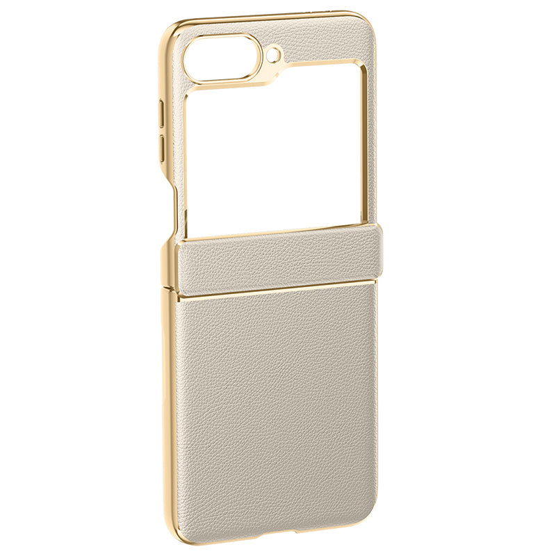 For Samsung Galaxy Z Flip6 5G Case Hinge Protection Leather Back Cover with Rear Screen Film - Titanium Grey