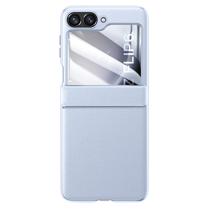 For Samsung Galaxy Z Flip6 5G Case Leather+PC Hinge Design Phone Cover with Rear Screen Film - Purple